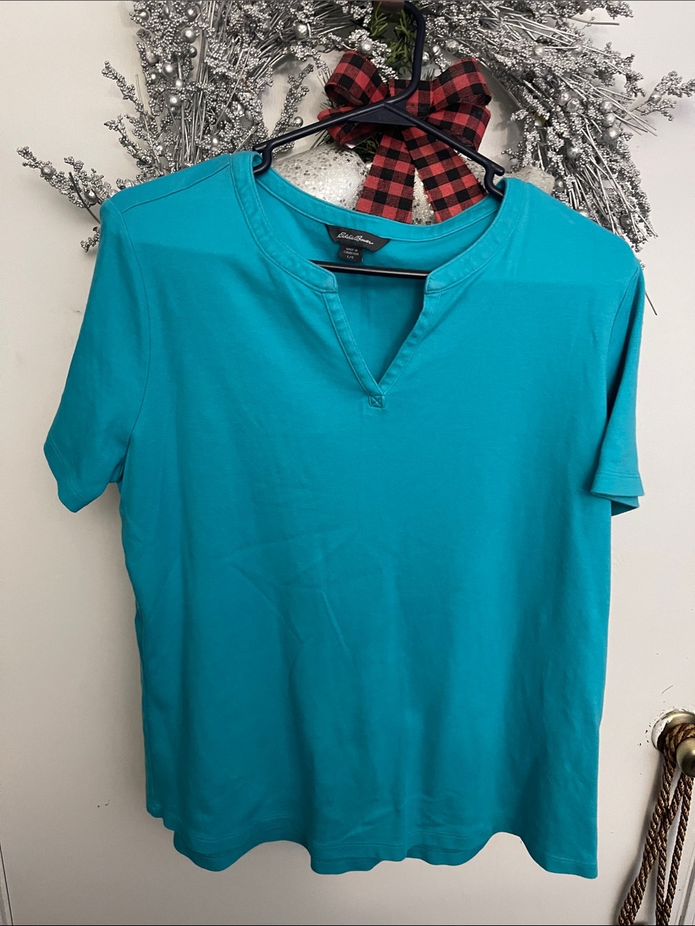Eddie Bauer Turquoise Short-Sleeve Split-Neck Tee